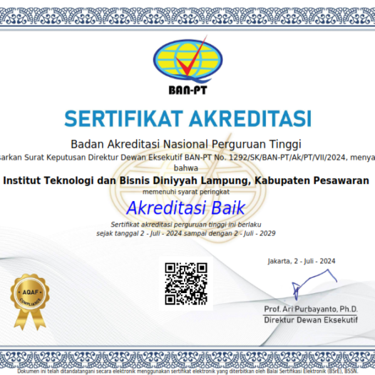 Institut Teknologi dan Bisnis Diniyyah Lampung Meraih Akreditasi “Baik”