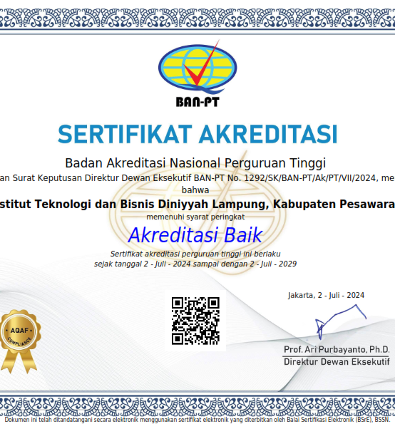 Institut Teknologi dan Bisnis Diniyyah Lampung Meraih Akreditasi “Baik”